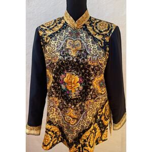 Vintage Asian Five Button Floral Print Jacket Size XXL